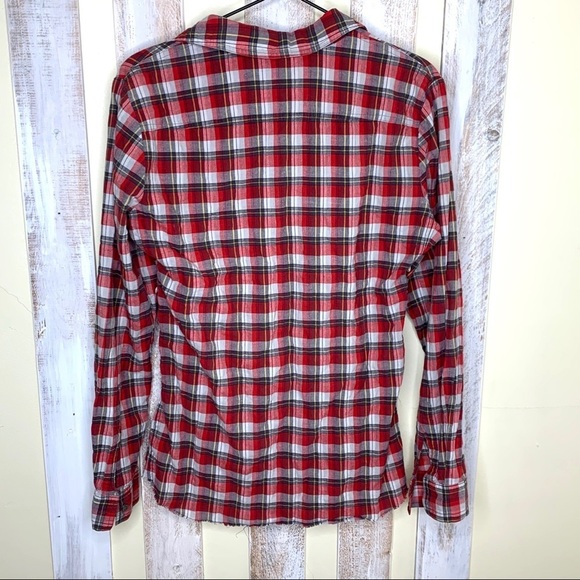 Theory Red Plaid Raw Hem Button Down Shirt - Picture 4 of 10